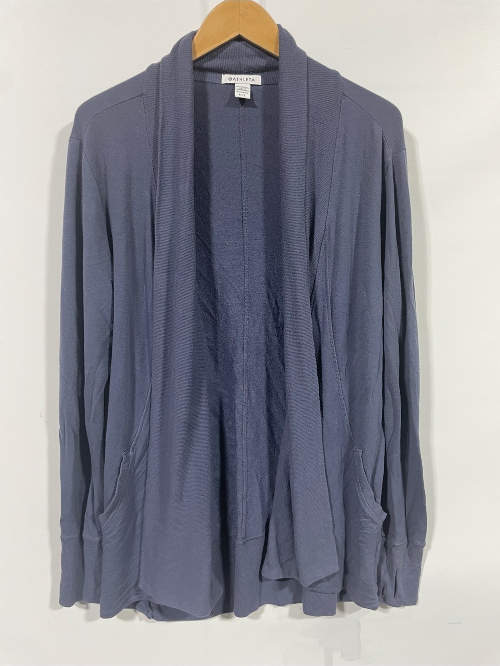 Athleta Slate Blue Open-Front Draped Cardigan